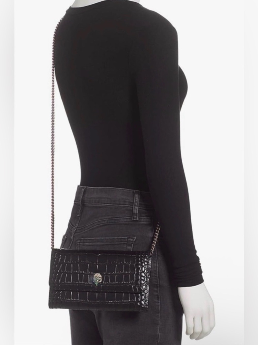 Kurt Geiger Black Croc-Embossed Crossbody with Iridescent rainbow 🌈 Chain